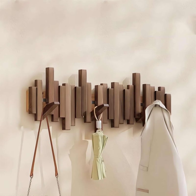 Solid Wood Wall Mount Coat Rack with Piano Key Design - Easy Install, Stylish Wall Organizer for Bedroom, Entryway, and Doorway, Coat Hanger |