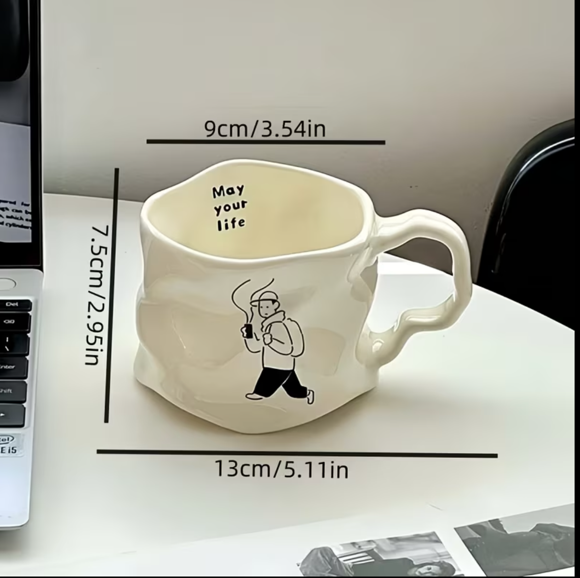 Creative Pleated Ceramic Coffee Cup - Irregular Wavy Teacup with Silvery Handle, Modern Glossy Ceramic Mug, Suitable for Coffee, Tea, Latte