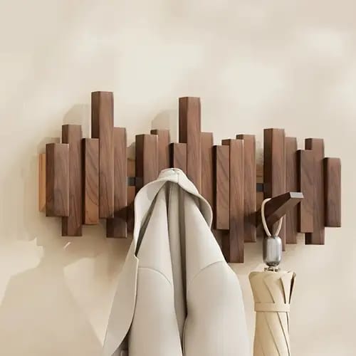 Solid Wood Wall Mount Coat Rack with Piano Key Design - Easy Install, Stylish Wall Organizer for Bedroom, Entryway, and Doorway, Coat Hanger |