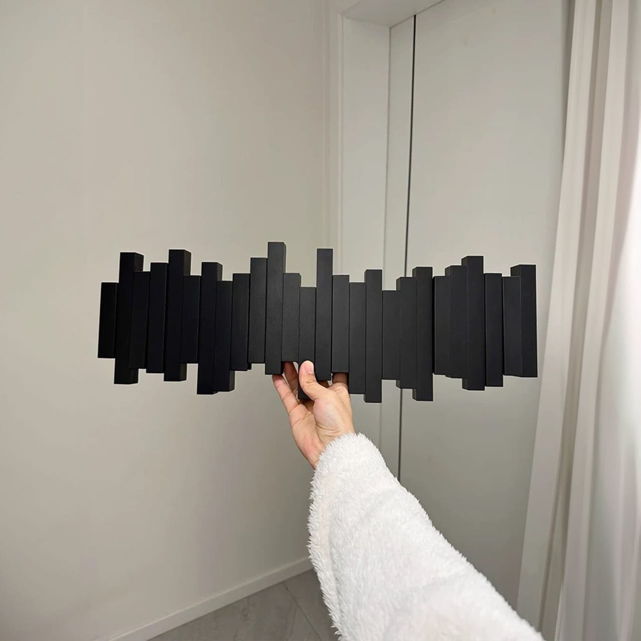Solid Wood Wall Mount Coat Rack with Piano Key Design - Easy Install, Stylish Wall Organizer for Bedroom, Entryway, and Doorway, Coat Hanger |
